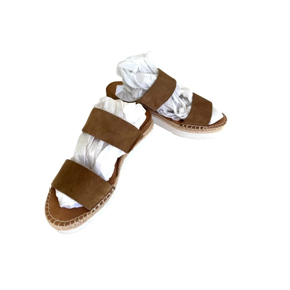 Sarto Franco Sarto Cappy Leather Platform Espadrille Slide Sandals Tan US 8